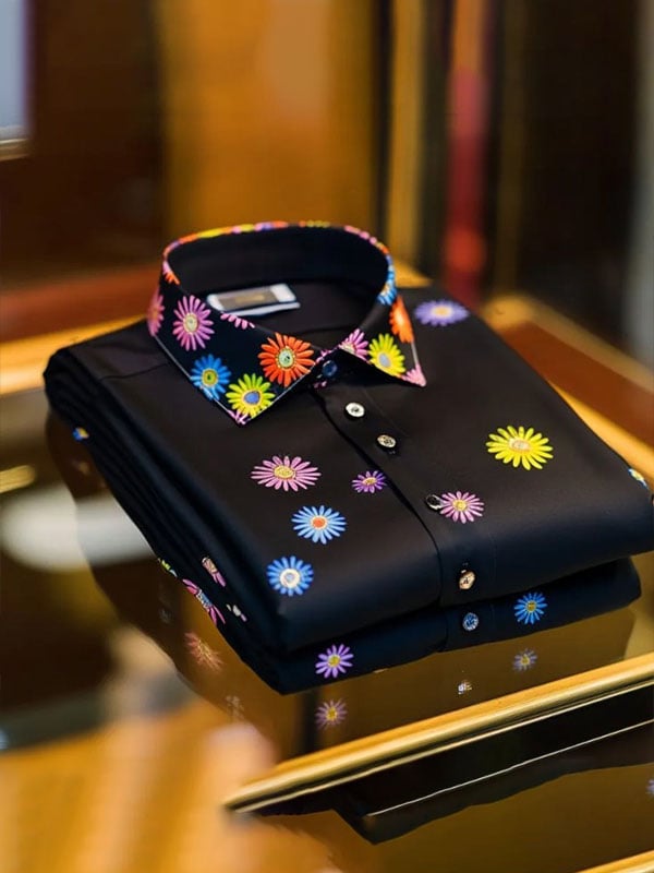 Camisa Daisy ejecutivo solapa de manga corta para hombre