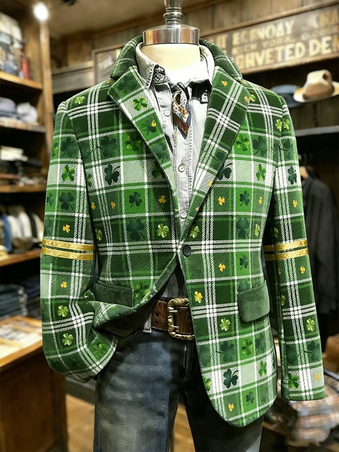 Chaqueta St. Patrick's Day Clover a cuadros Suit para hombre