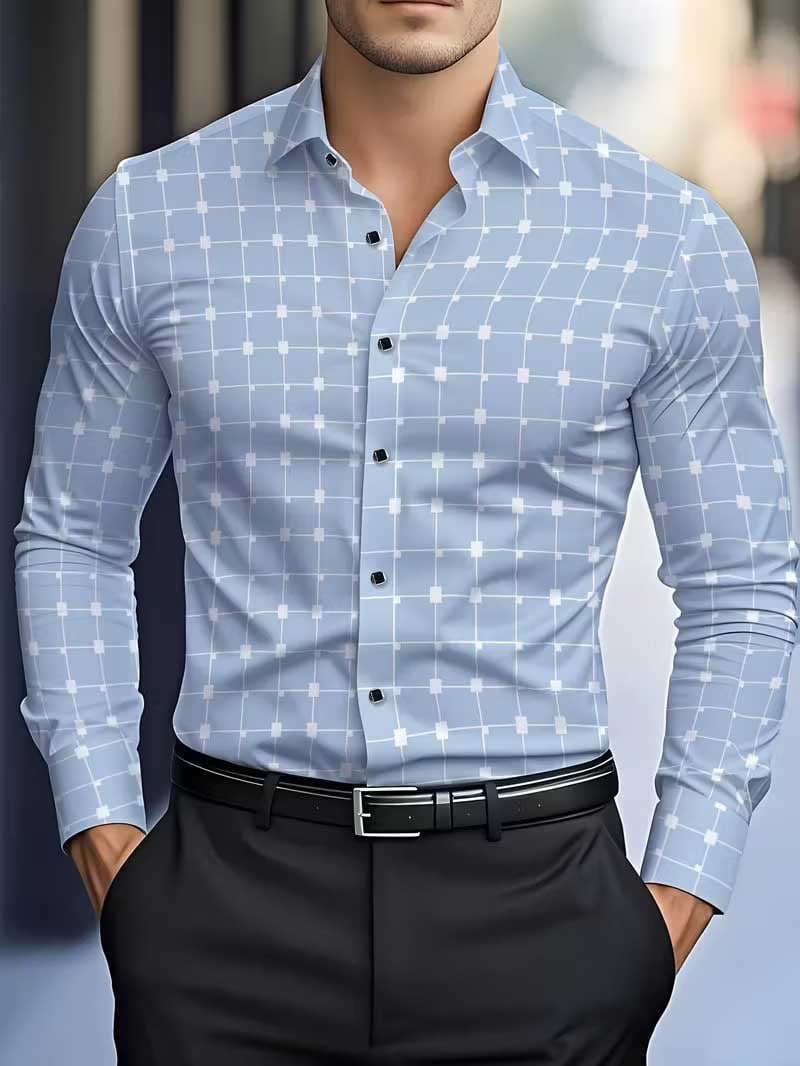 Camisa Street Style ejecutivo casual estampado de manga larga para hombre