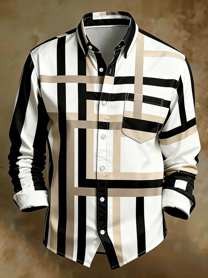 Camisa retro Abstract Art estampado Comfortable ejecutivo Style para hombre