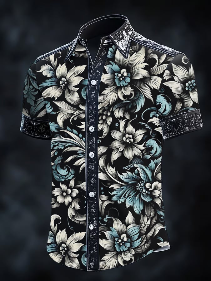 para hombre vintage Dark Baroque Print de manga corta camisa