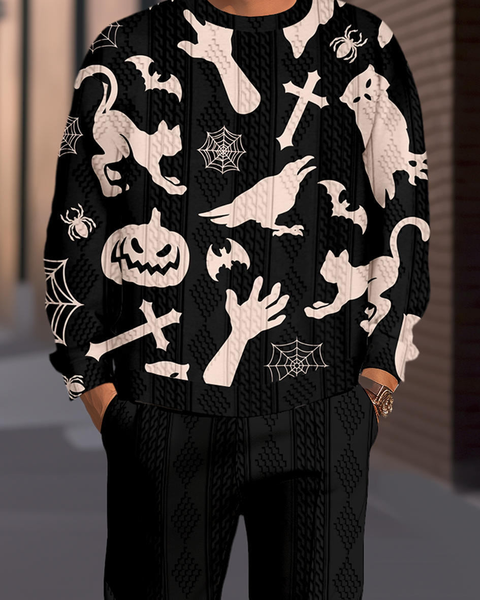 Halloween Textured Jacquard Round Neck casual Sports Set 003 para hombre