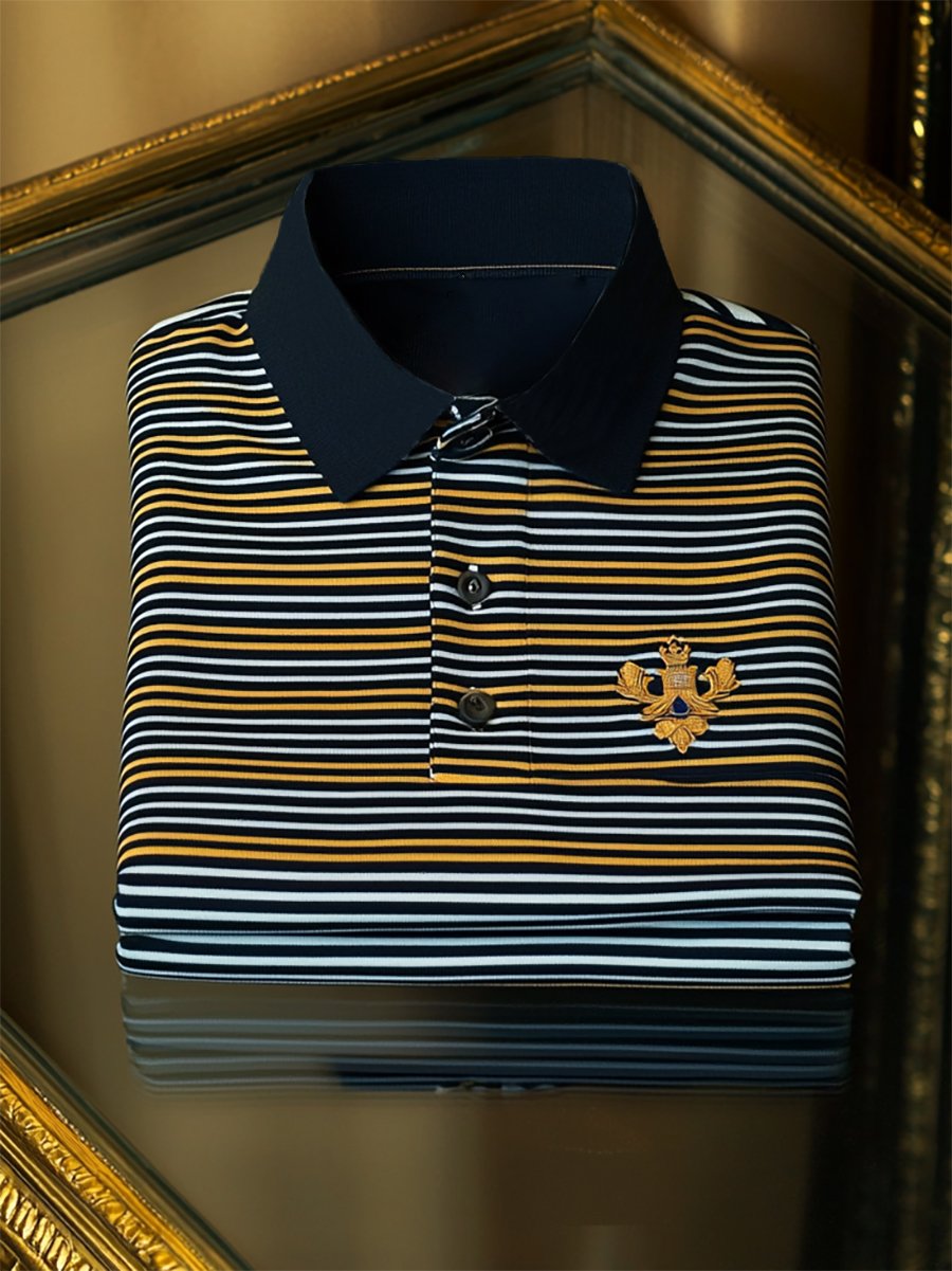 Camisa polo ejecutivo casual a rayas Button de manga corta para hombre