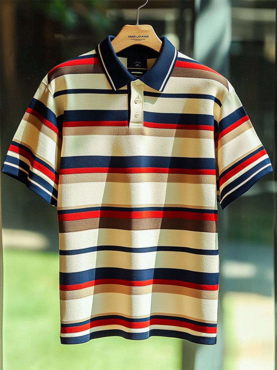 Camisa polo ejecutivo casual a rayas Button de manga corta para hombre