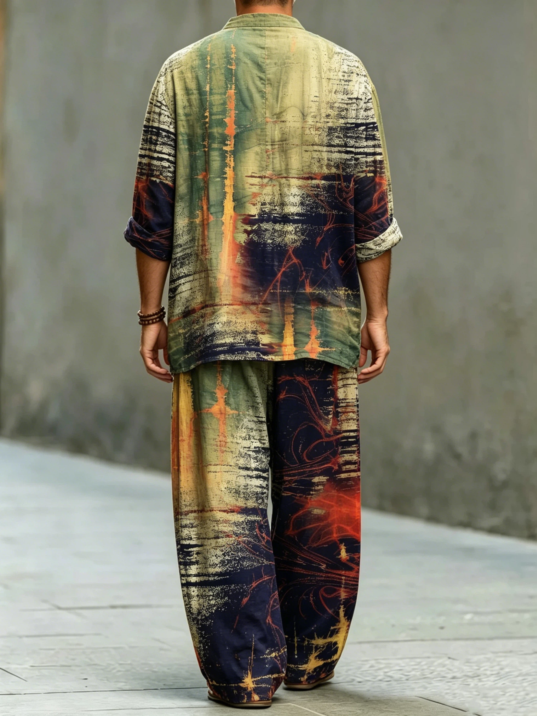 para hombre de modaable Abstract Art Print de algodón camisa Set