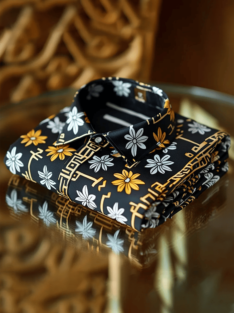 Camisa satén Luxe estampado de manga corta Button para hombre