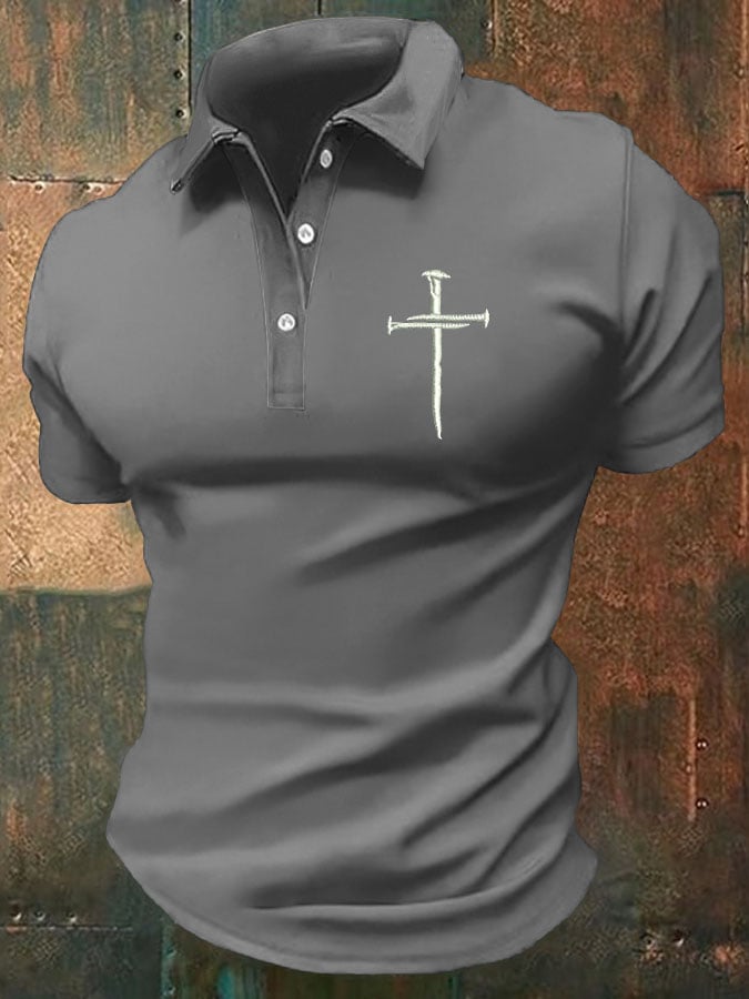 Camisa polo Faith Cross estampado casual para hombre