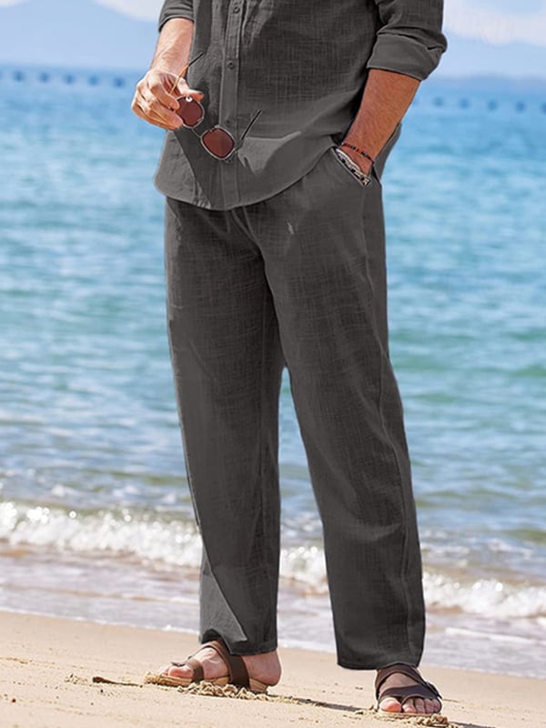 Pantalón Drawstring Elastic Waist Straight Comfortable And transpirable para exterior Vacation Beach Vacation casual para hombre