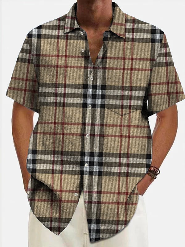 Camisa a rayas casual de manga corta para hombre