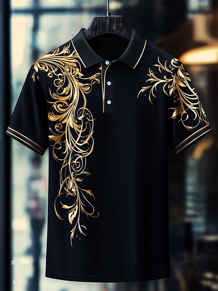 Camisa polo casual Festival Court estampado Button de manga corta para hombre
