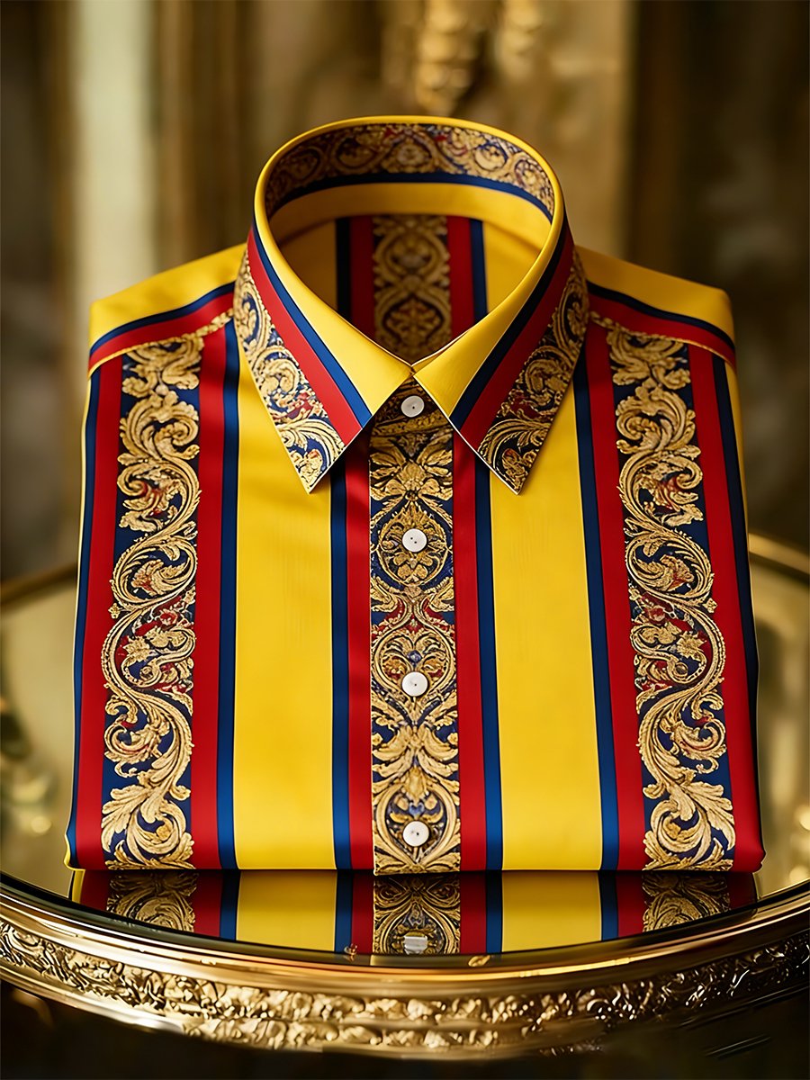 Camisa retro ejecutivo casual Baroque a rayas de manga larga para hombre