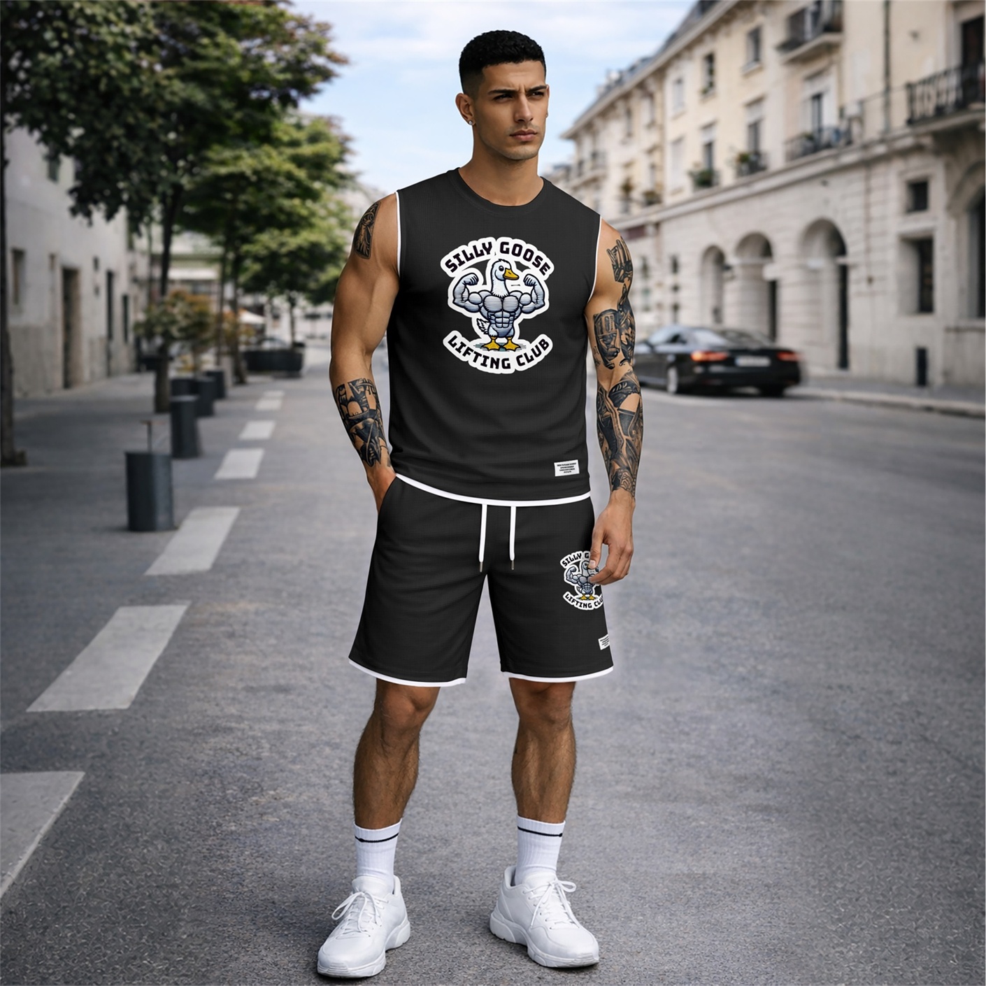 Shorts casual 2 Piece Outfit Graphic Tank Top and Set, Sleeveless Summer Matching Clothes, Regular Fit Streetwear Set for Men, suave Lightweight de moda Outfit for Travel and Weekend Wear para hombre