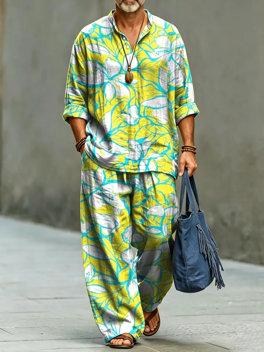 para hombre Abstract florals Print de algodón camisa Set