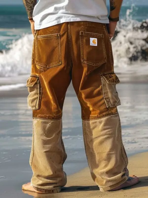 Pantalón vintage tejido tipo waffleted para exterior Multi-bolsillo Cargo Trousers para hombre