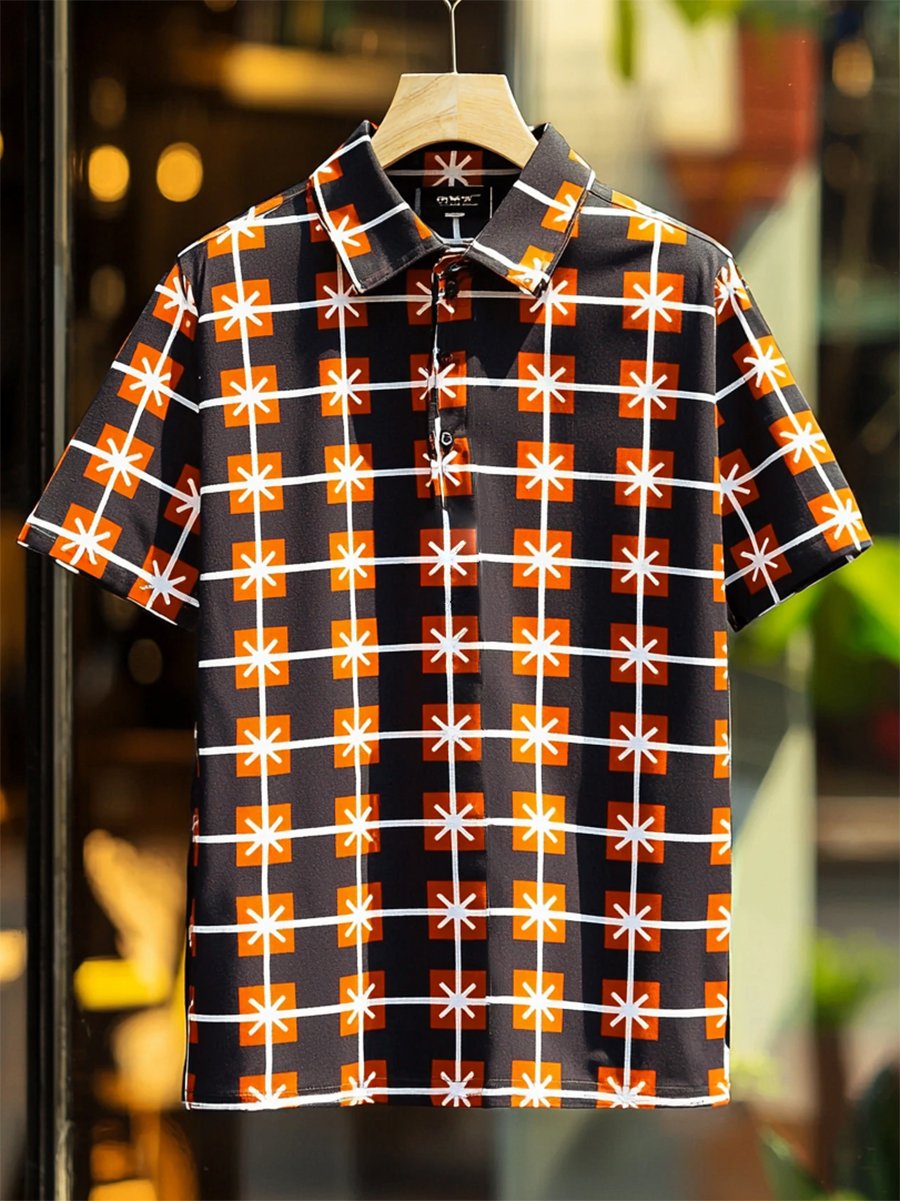 Camisa polo ejecutivo casual Cross estampado Button de manga corta para hombre