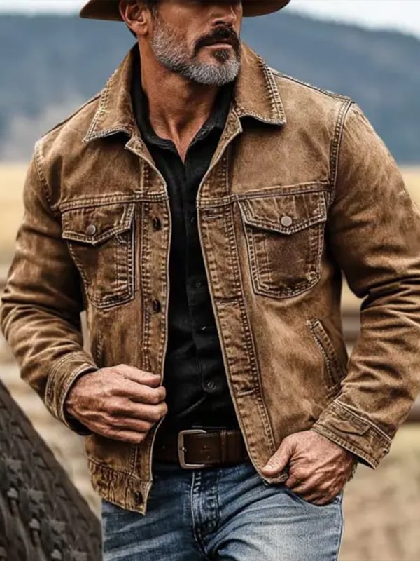 Chaqueta Western para exterior vintage Multi-bolsillo para hombre