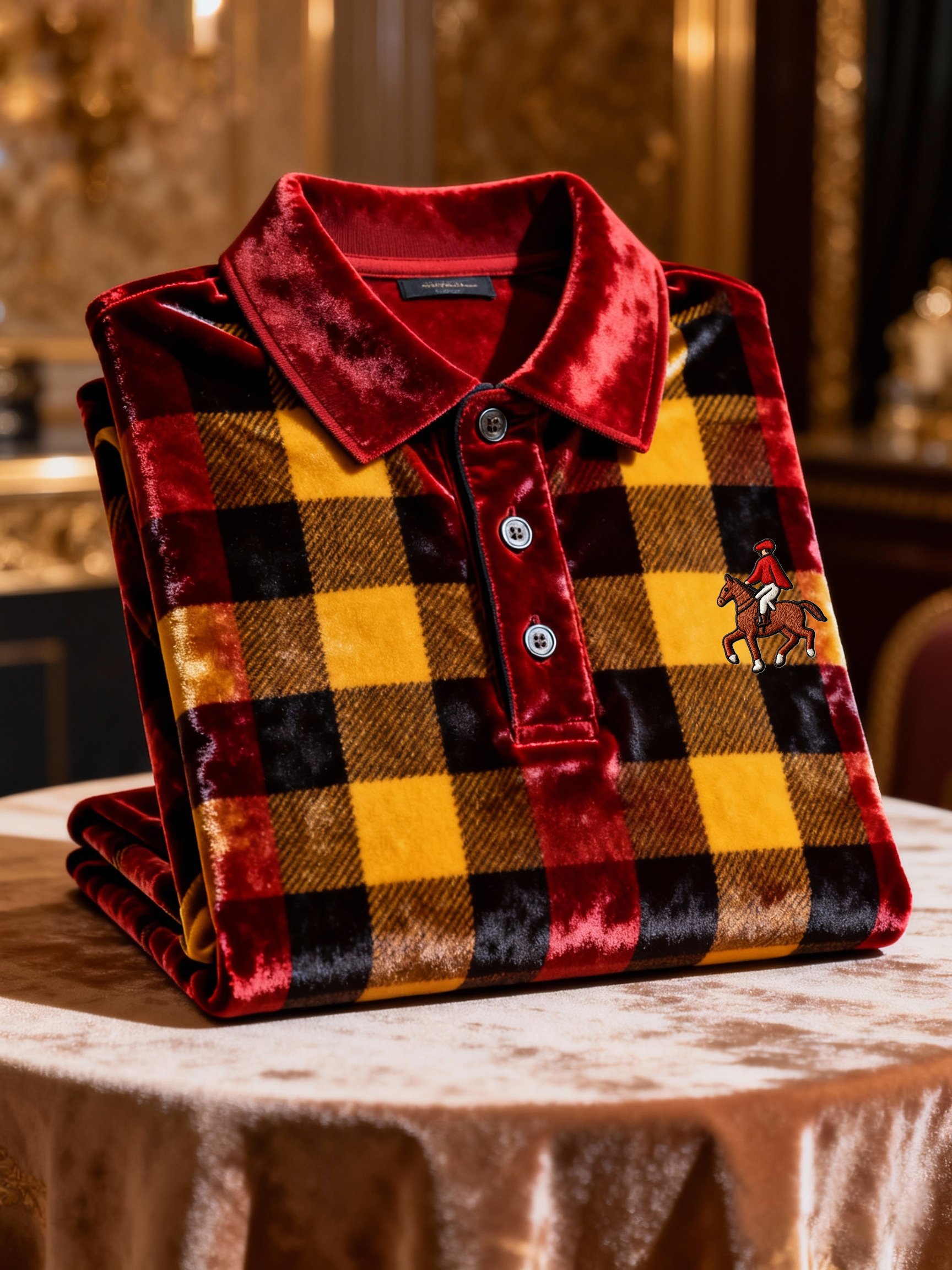 Camisa polo terciopelo ejecutivo Logo estampado de manga larga para hombre