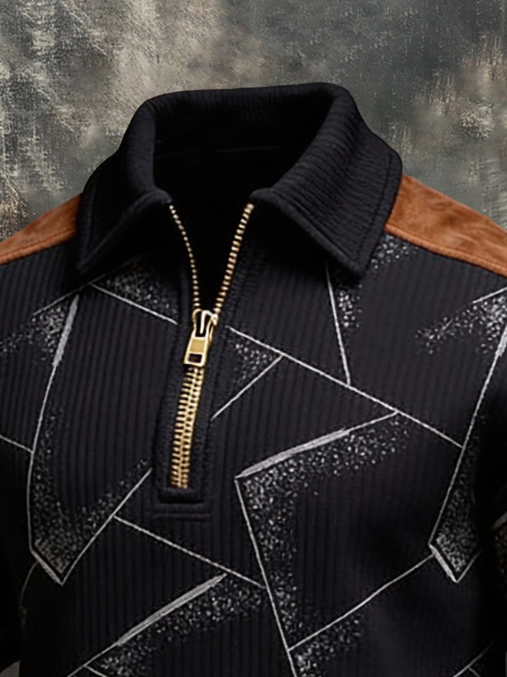 Sudadera de modaable Color-Block estampado con cierre para hombre