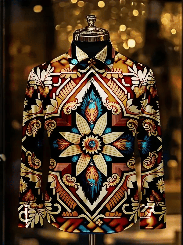 Camisa rayas estampado ejecutivo de manga larga para hombre
