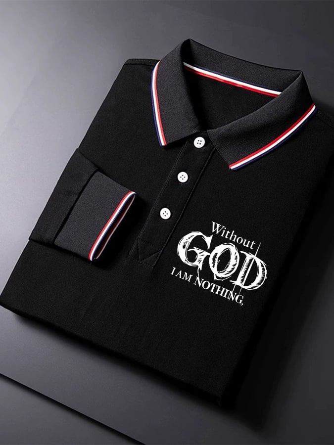 Camisa polo vintage Faith “Without God I Am Nothing,” de manga largas para hombre