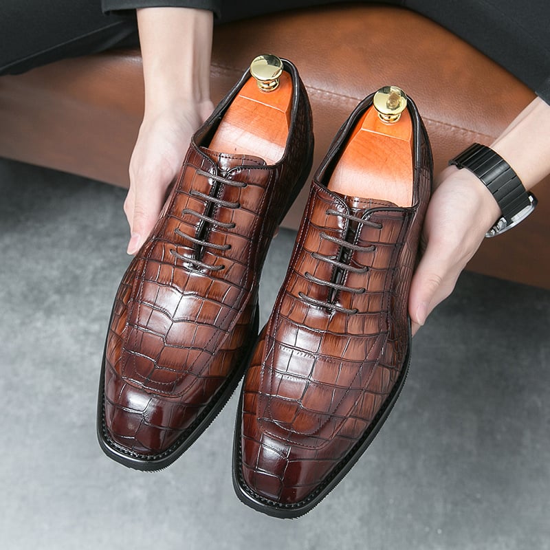 ejecutivo Lace Up Oxford zapatos para hombre Formal Square Toe Leather zapatos