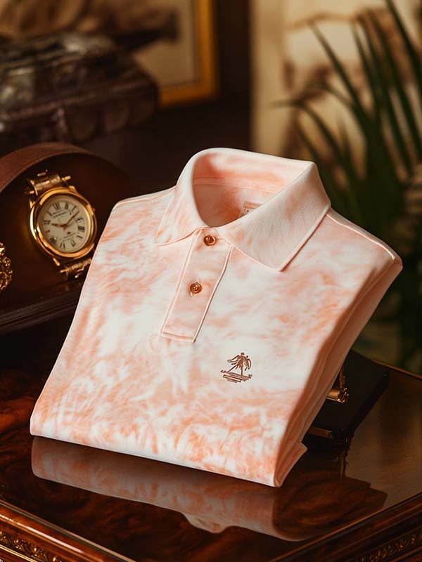 Camisa polo ejecutivo casual Pink Tie-Dye Button de manga corta para hombre