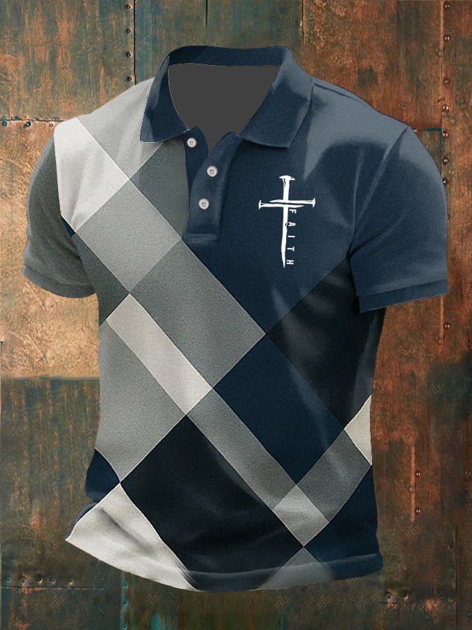Camisa polo Faith Cross estampado casual para hombre