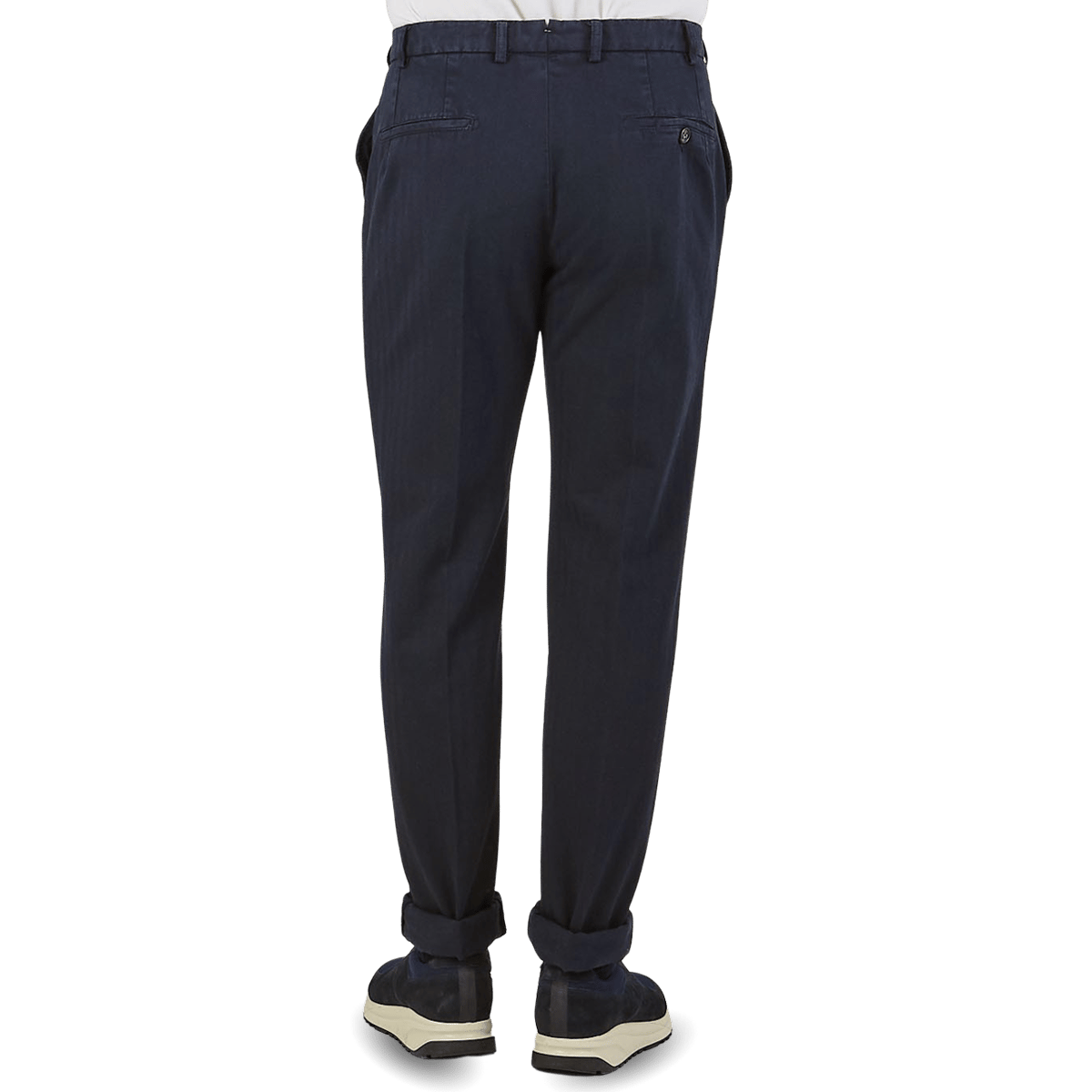 Navy Herringbone Washed de algodón Trousers