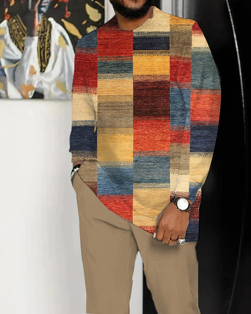 Colorblock estampado de manga larga Walking Suit para hombre