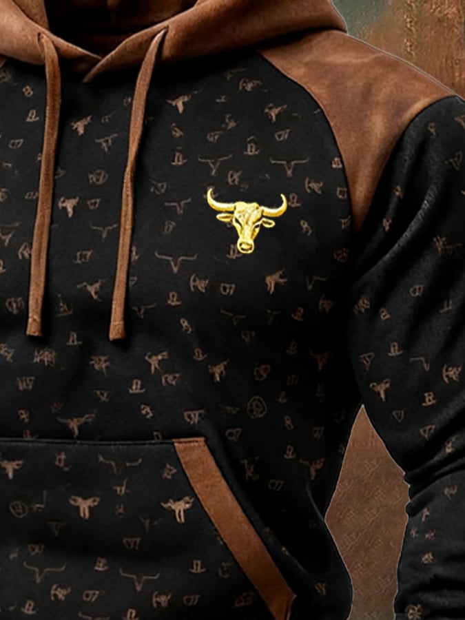 Sudadera vintage Western Ranch Aztec con gorrasucha para hombre