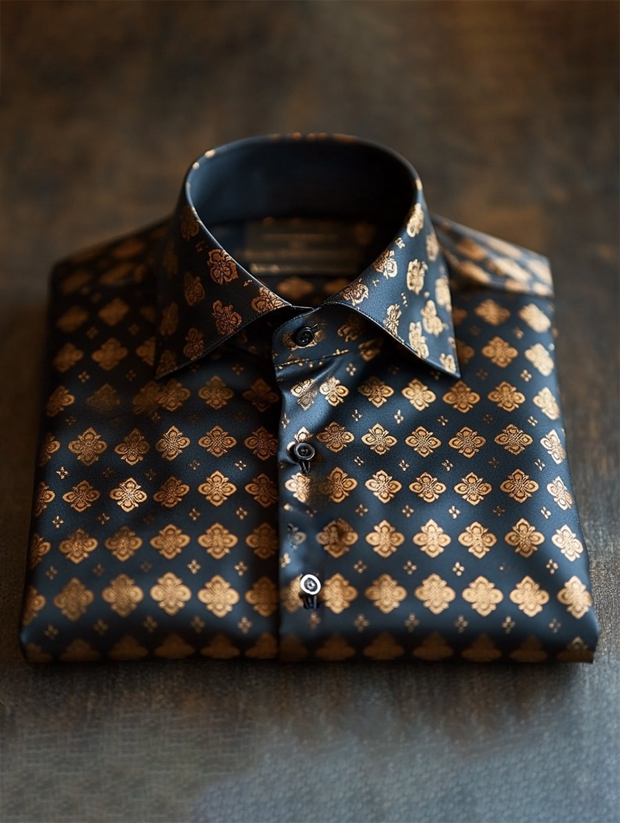 Camisa satén Luxe de manga larga con botones para hombre