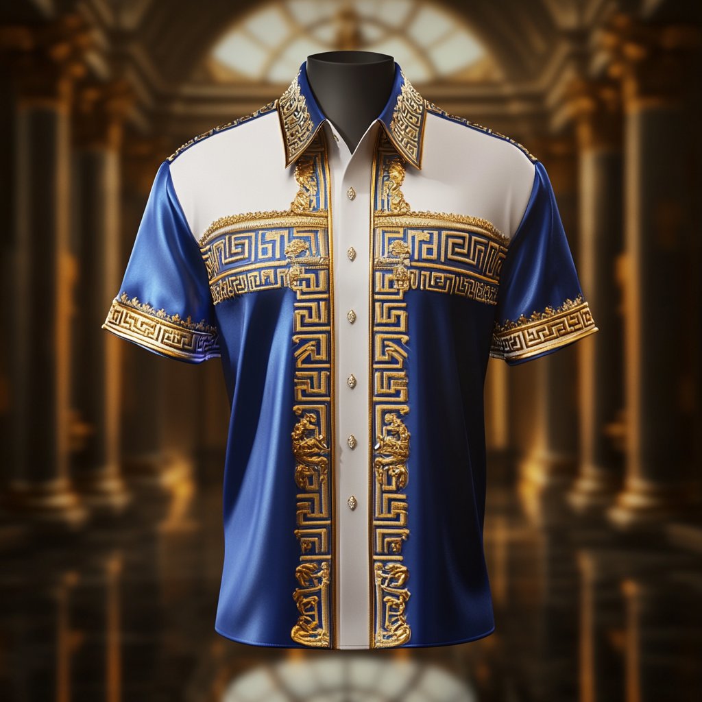 Camisa satén Luxe estampado de manga corta Button para hombre