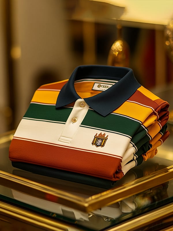Camisa polo vintage ejecutivo Big Ben Logo rayas estampado de manga larga para hombre