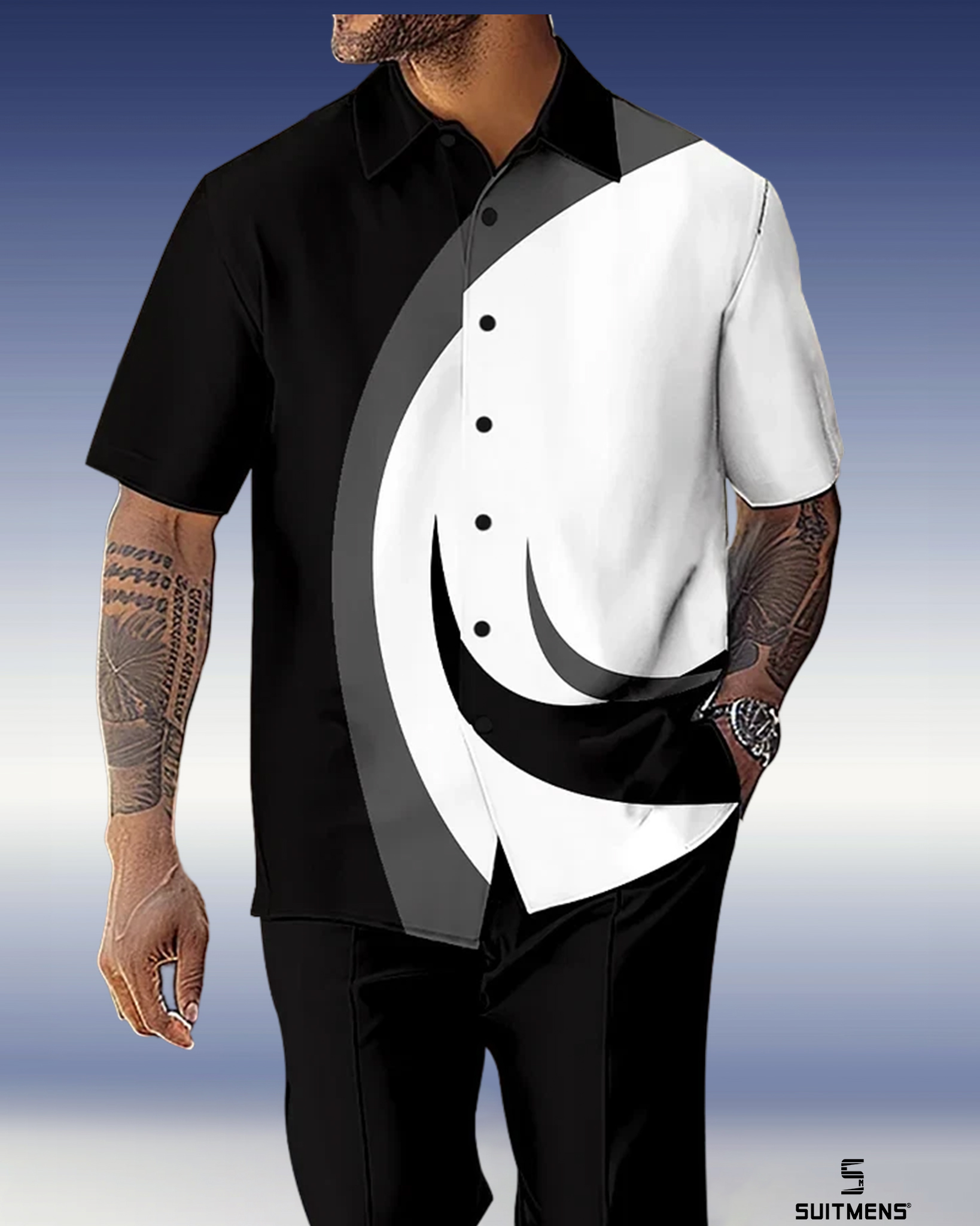 Camisa Gorgeous en bloques de color de manga corta Walking Suit 1071 para hombre