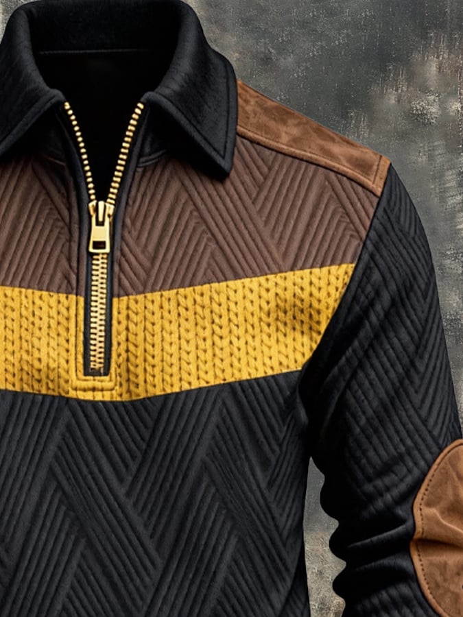 Sudadera retro en bloques de color estampado cierre para hombre