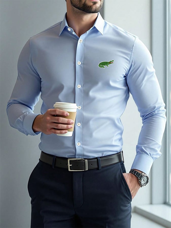 Camisa ejecutivo casual estampado satén de manga larga para hombre