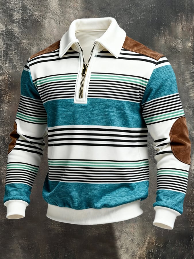 Sudadera retro en bloques de color estampado cierre para hombre