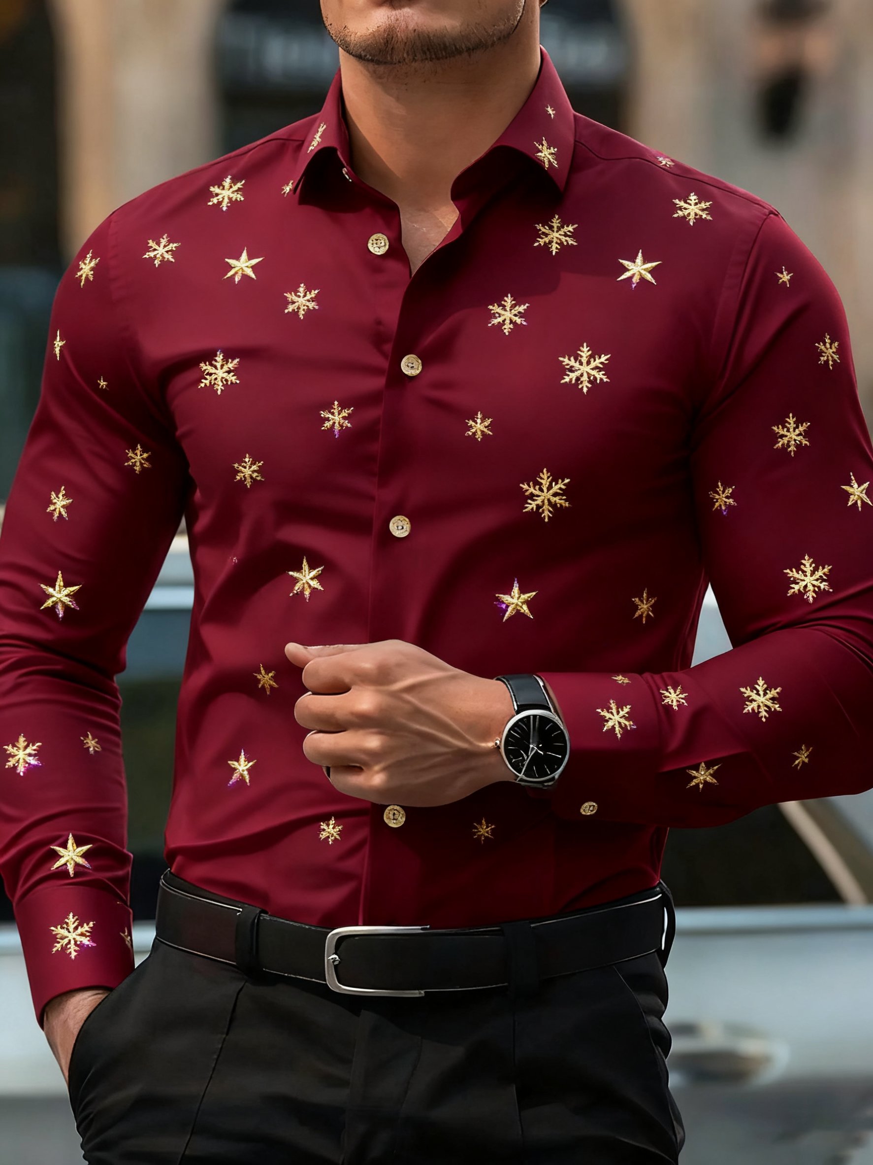 Camisa ejecutivo estampado de manga larga para hombre
