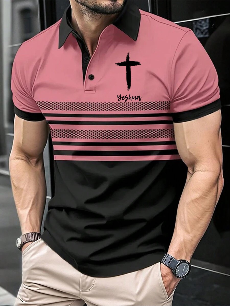 Camisa polo retro Faith casual estampado para hombre