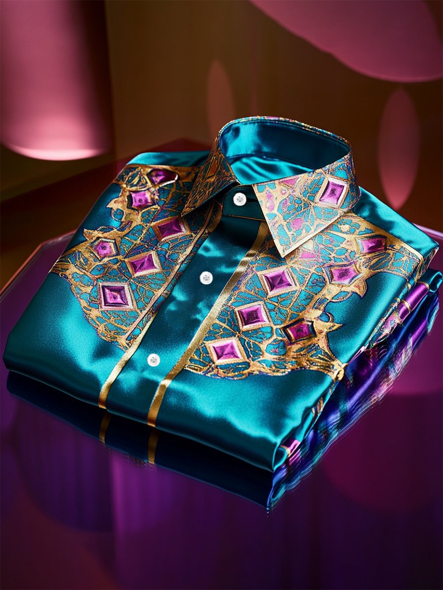 Camisa satén Luxe de manga larga con botones para hombre