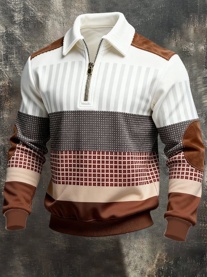 Sudadera retro en bloques de color estampado cierre para hombre