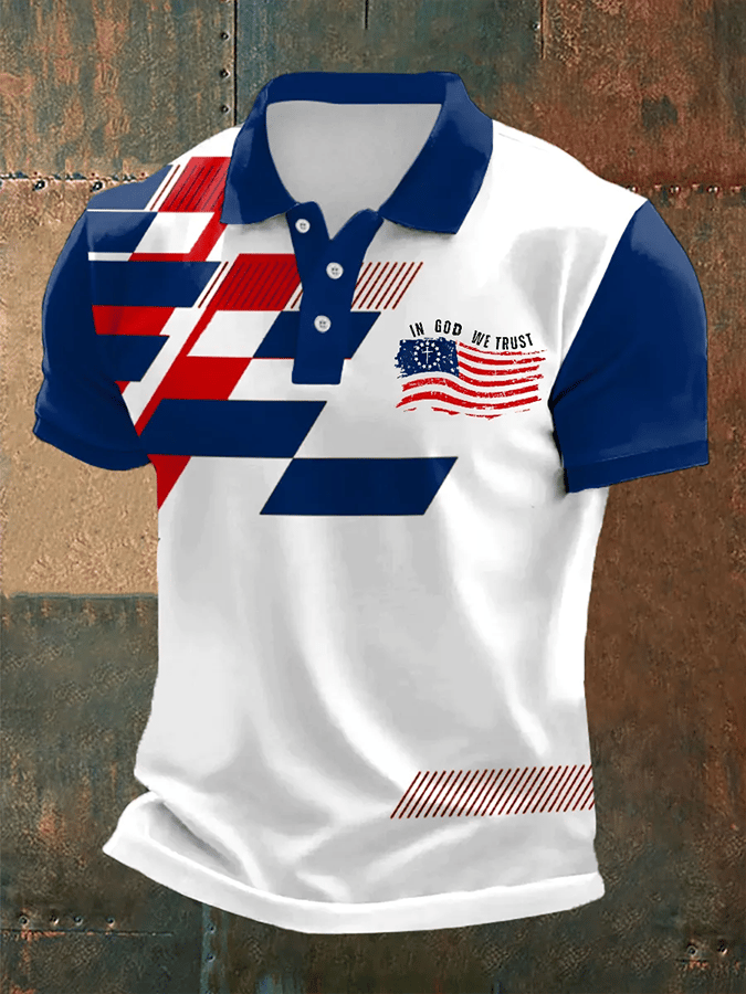 Camisa polo Independence Day Faith estampado casual para hombre