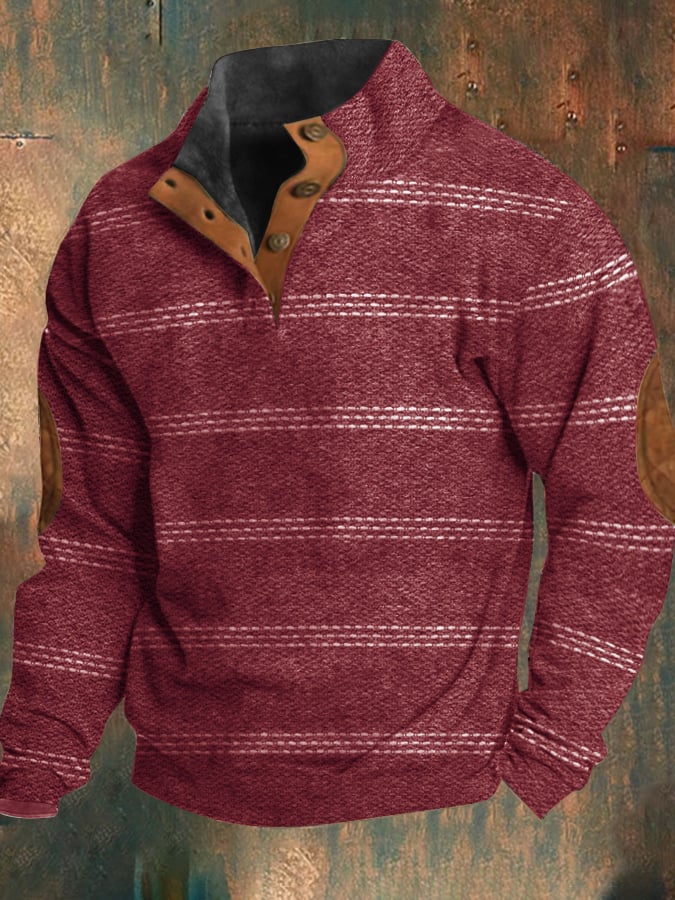 Sudadera Western retro estampado Element Design Stand cuello Button para hombre
