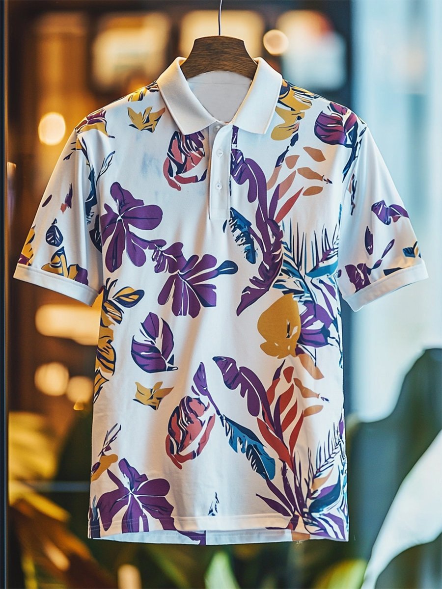 Camisa polo Resort Flora estampado Button de manga corta para hombre