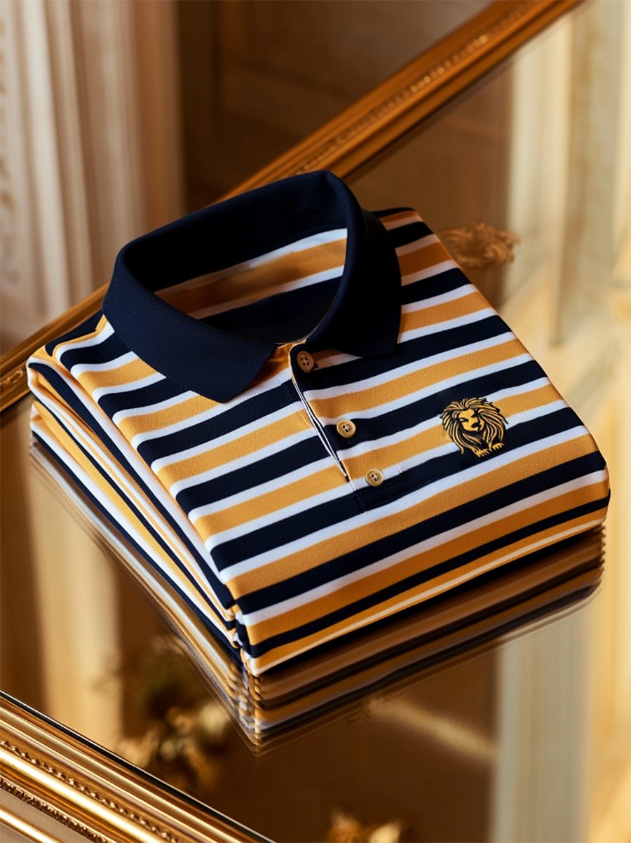 Camisa polo ejecutivo casual a rayas Button de manga corta para hombre