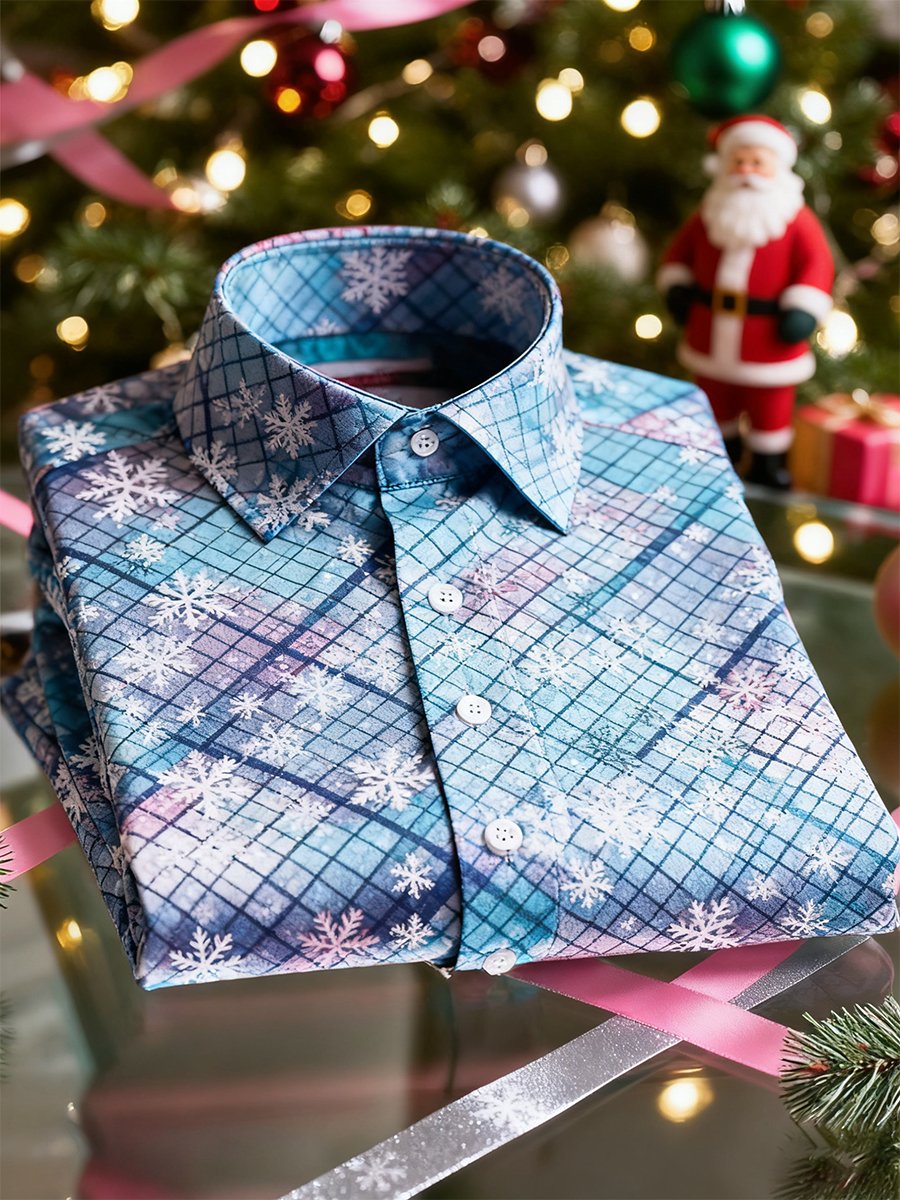 Camisa Christmas de manga larga con botones para hombre