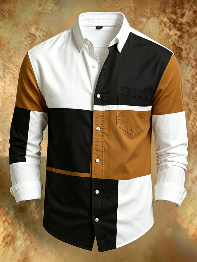 Camisa retro Abstract Art estampado Comfortable ejecutivo Style para hombre