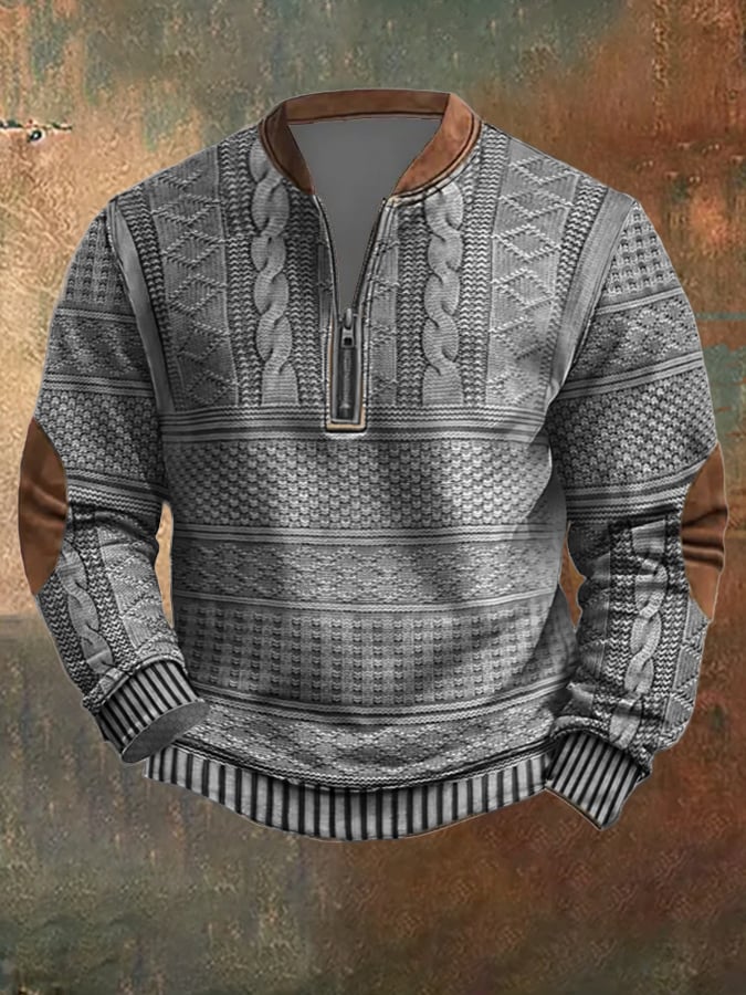 Sudadera vintage tejido estampado con cierre para hombre