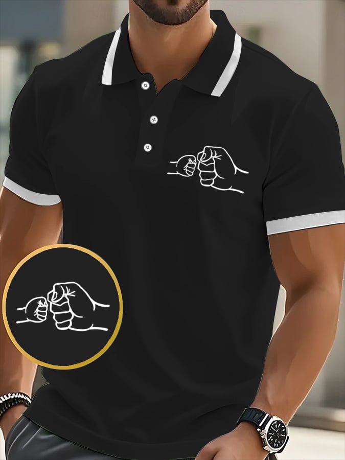 Camisa polo Father's Day “Baby Toddler Kid Dad Fist Bump” casual estampado para hombre