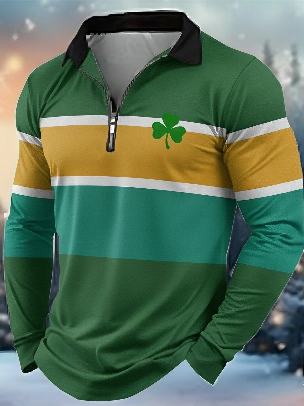 St. Patrick Shamrock Polo de manga larga para hombre